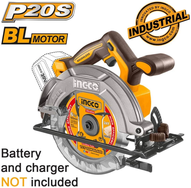 INGCO Δισκοπρίονο Μπαταρίας 20V Li-Ion SOLO Φ 165mm (CSLI1652)