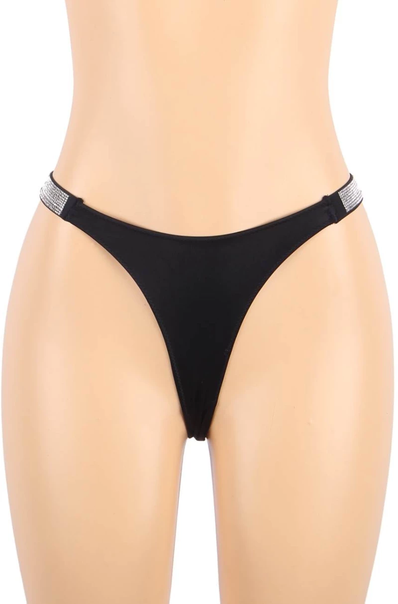 Black Rhinestones G-string Diamonds Thong Low Waist