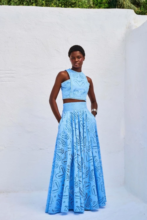 Φούστα Maxi Ανοιχτό Μπλε Lace