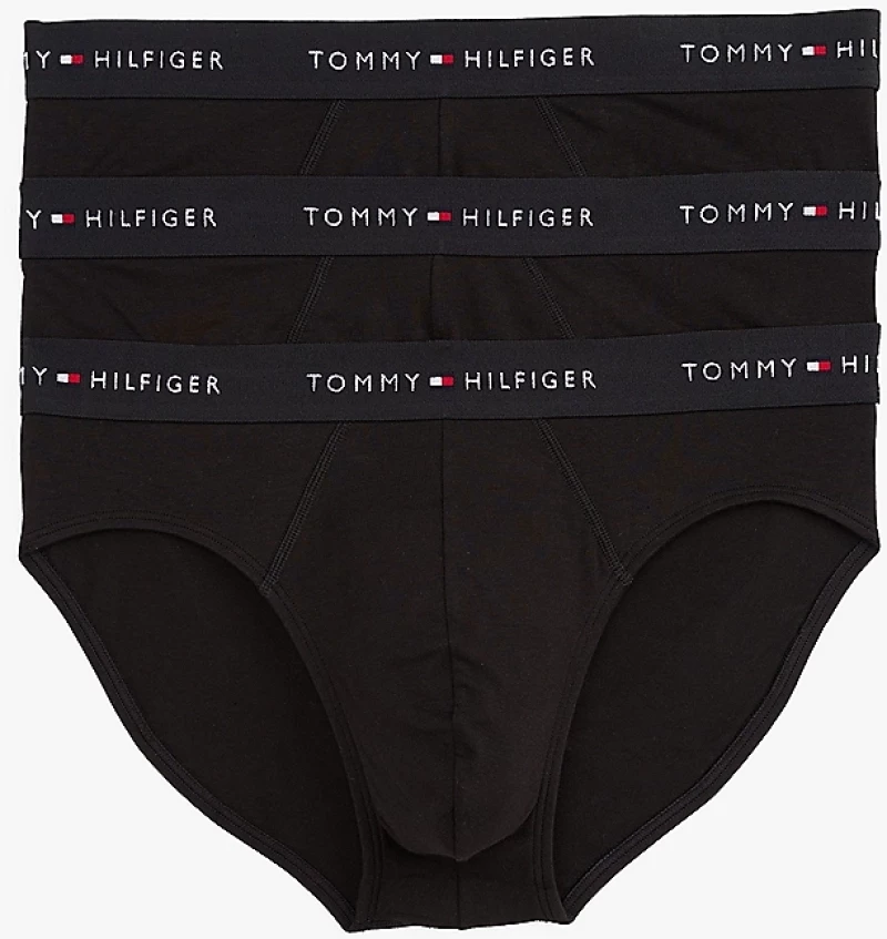 Ανδρικά Slip Tommy Hilfiger - Μαύρα Βαμβακερά Brief - Logo λάστιχο - 3 pack