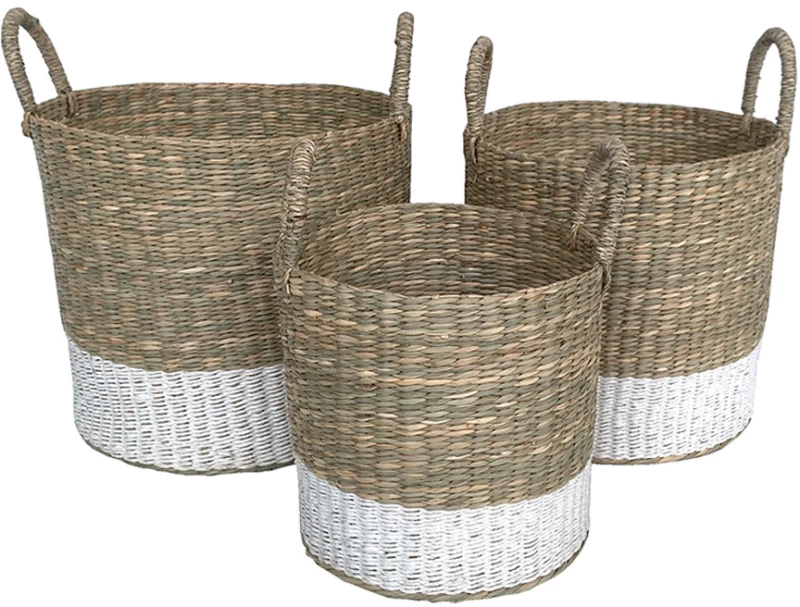 SIFNOS ΚΑΛΑΘΙ SET 3ΤΜΧ 33x33x39 SEAGRASS ΦΥΣΙΚΟ ΛΕΥΚΟINTHEBOX