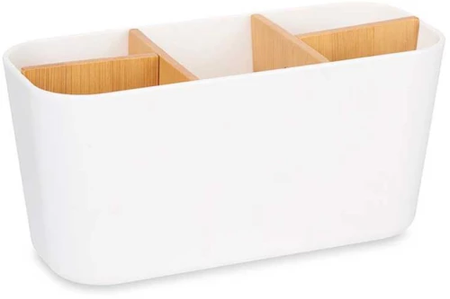Θήκη οργάνωσης λευκή/bamboo χωρίσματα 9 x 21 x 10 cm.