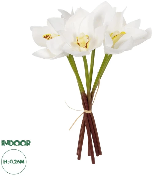 GloboStar® Artificial Garden WHITE ORCHID BOUQUET 21151 Τεχνητό Διακοσμητικό Μπουκέτο Λευκής Ορχιδέας Y26cm