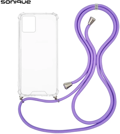 Θήκη Σιλικόνης με Κορδόνι Sonique Armor Clear Motorola Moto G32 Λιλά