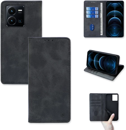 Θήκη Πορτοφόλι Vintage Magnet Wallet Sonique VIVO Y35 4G / VIVO Y22 / VIVO Y22S Μαύρο