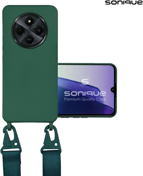 Θήκη Σιλικόνης με Strap CarryHang Sonique Xiaomi Redmi 14C 4G / Poco C75 4G / Redmi A4 5G Πράσινο Σκούρο