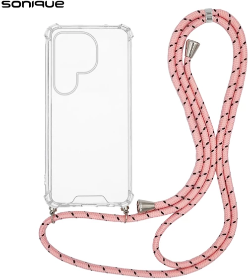 Θήκη Σιλικόνης με Κορδόνι Sonique Armor Clear Samsung Galaxy S25 Ultra Rainbow Ροζ