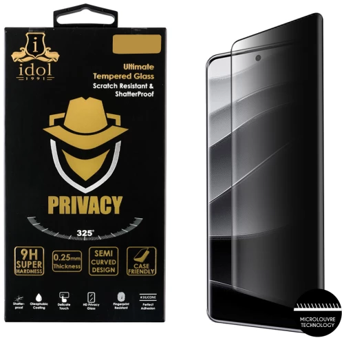 IDOL 1991 TEMPERED GLASS XIAOMI REDMI NOTE 14 PRO PLUS 5G 6.67" 9H 0.25mm PRIVACY ANTISPY SEMI CURVED FULL GLUE BLACK