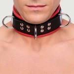 Δερμάτινο Κολάρο με Κρίκους Leather Collar with D Rings - Μαύρο/Κόκκινο