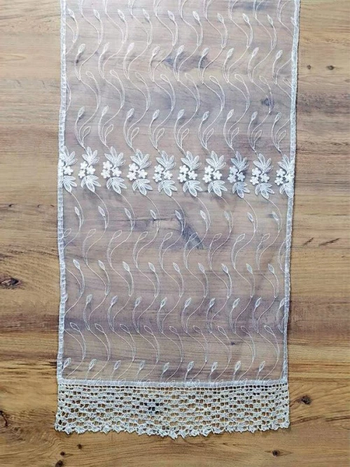 Τραβέρσα Σαλονιού Χειροποίητη Λευκή Μεταξωτή Σχ. 6013 Γαρύφαλλο 50x160