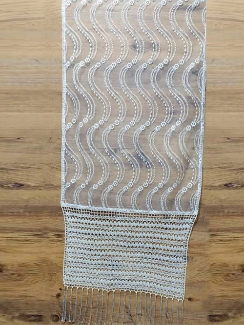 Τραβέρσα Σαλονιού Χειροποίητη Λευκή Μεταξωτή Σχ. 6024 Γαρύφαλλο 50x200