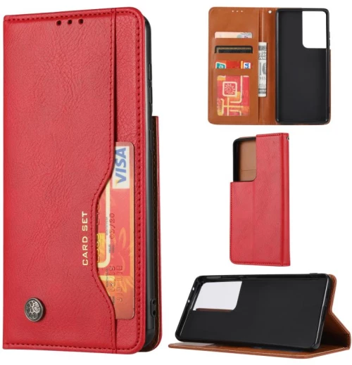 Για Samsung Galaxy S21 Ultra 5G Knead Skin Texture Horizontal Flip Leather Case με πλαίσιο φωτογραφιών & κάτοχος & υποδοχές για κάρτες & πορτοφόλι (κόκκινο)