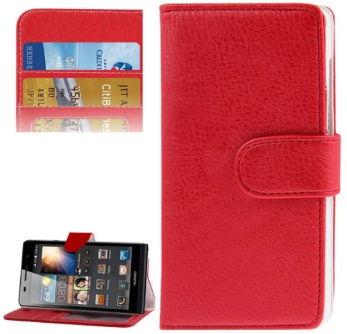 Litchi Υφή Οριζόντια Flip δερμάτινη θήκη με υποδοχή πιστωτικής κάρτας & κάτοχος για Huawei Ascend G6-T00 3G / P6 mini (κόκκινο)