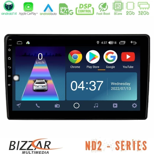 Bizzar ND2 Series 8Core Android14 2+32GB  Toyota Yaris 1999 - 2006 Navigation Multimedia Tablet 9"  Με Carplay & Android Auto