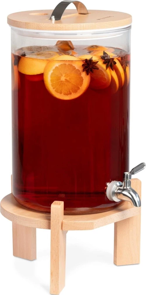 Navaris Glass Beverage Drink Dispenser - Γυάλινος Διανεμητής Ποτού με Βάση και Καπάκι από Ξύλο Οξιάς - 7L - Clear (46785.05)