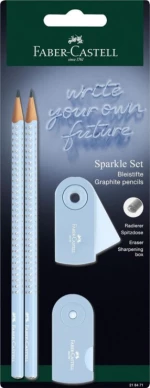 Faber Castell Σετ Μολύβια Grip Sparkle Sky Blue Mini Γόμα Sleeve & Ξύστρα 4τμχ 218471