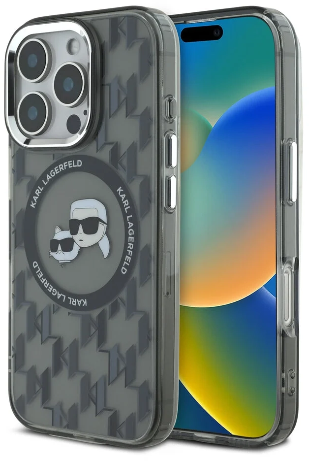 Karl Lagerfeld iPhone 16 Pro Back cover case - Magsafe IML metal monogram kc - Black - (KLHMP16LHMCKMHK)