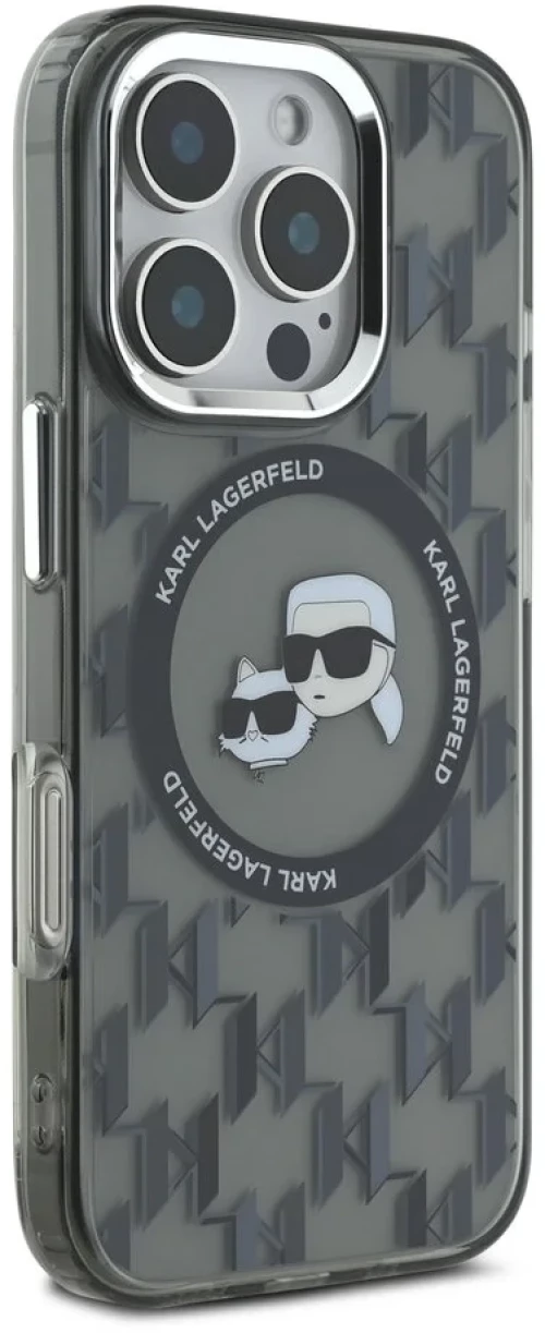 Karl Lagerfeld iPhone 16 Pro Back cover case - Magsafe IML metal monogram kc - Black - (KLHMP16LHMCKMHK)