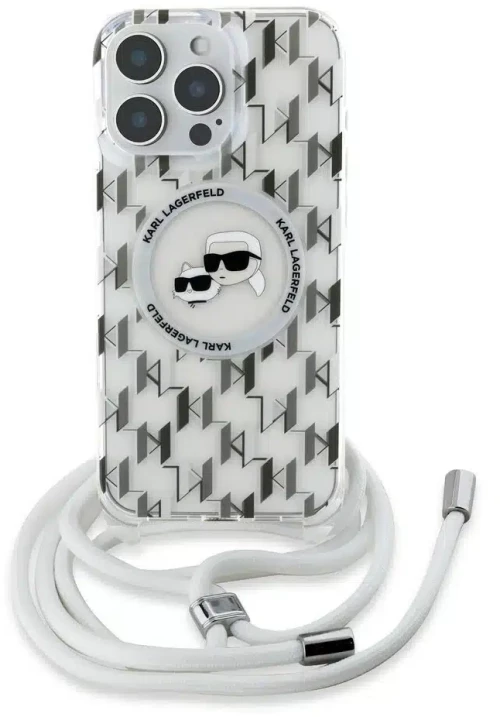 Karl Lagerfeld Karl Lagerfeld iPhone 16 Pro Back cover case - Magsafe IML KC heads - cord - Transparent (KLHMP16LHCKCKLCT)