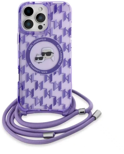 Karl Lagerfeld iPhone 16 Pro Back cover case - Magsafe IML KC heads - cord - Purple (KLHMP16LHCKCKLCU)