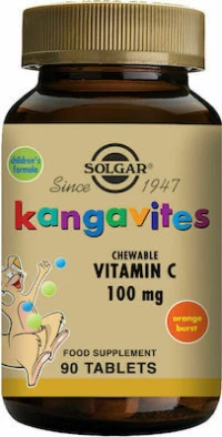 SOLGAR Kangavites Vitamin C 100mg 90 Μασώμενες Ταμπλέτες - Συμπλήρωμα Διατροφής Βιταμίνης C Για Παιδιά 3+