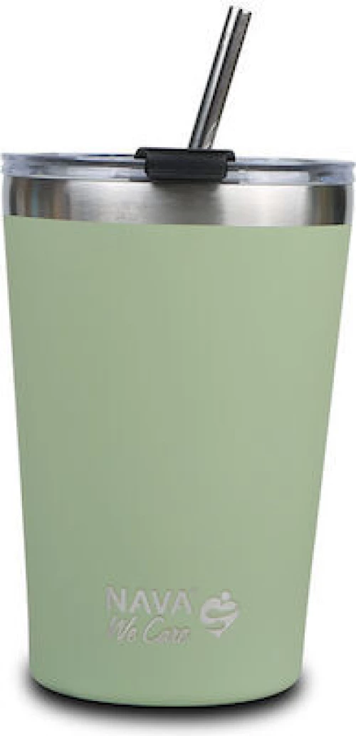 NAVA Ποτήρι Θερμός Με Ανοξείδωτο Καλαμάκι We Care Σε Πράσινο Χρώμα 450ml (10-262-112)