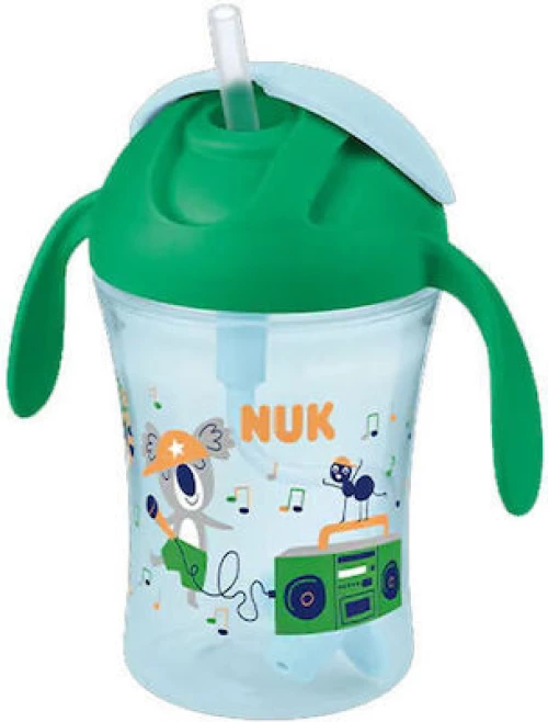 NUK Παιδικό Ποτηράκι Με Λαβές & Καλαμάκι "Motion Cup" Από Πλαστικό 230ml Για 8+ Μηνών - Πράσινο