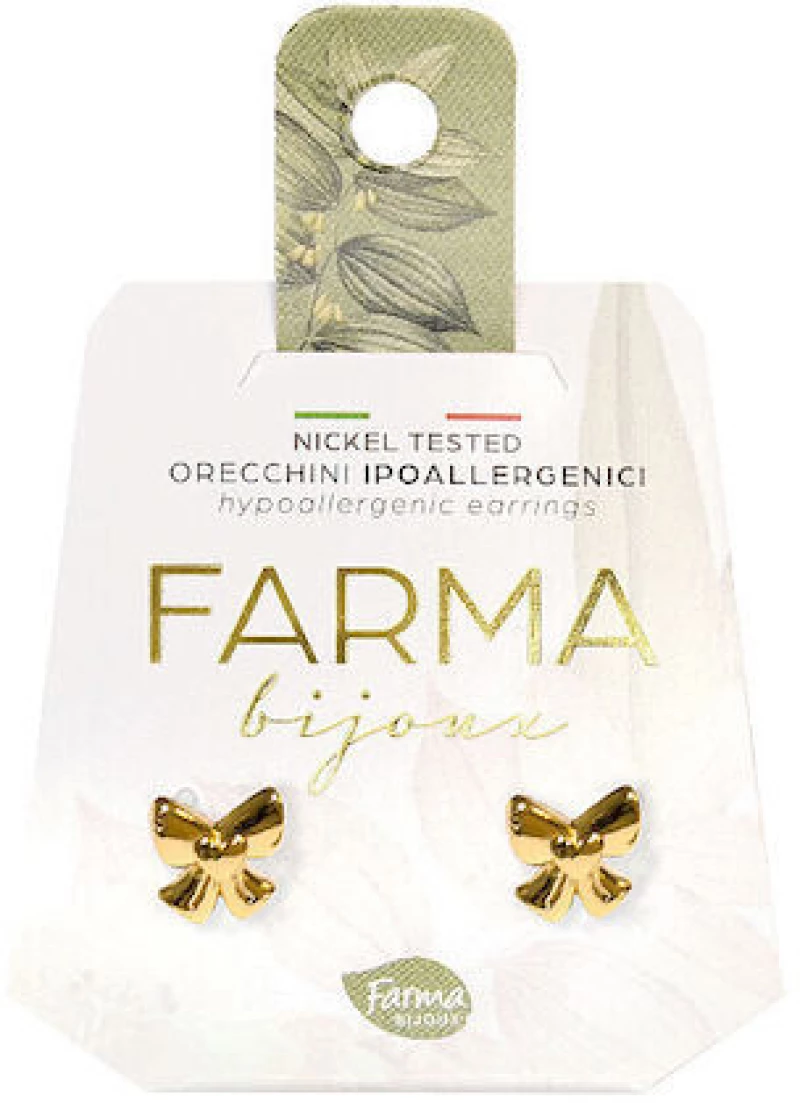 FARMA BIJOUX Υποαλλεγικά Σκουλαρίκια Χρυσοί Φιόγκοι