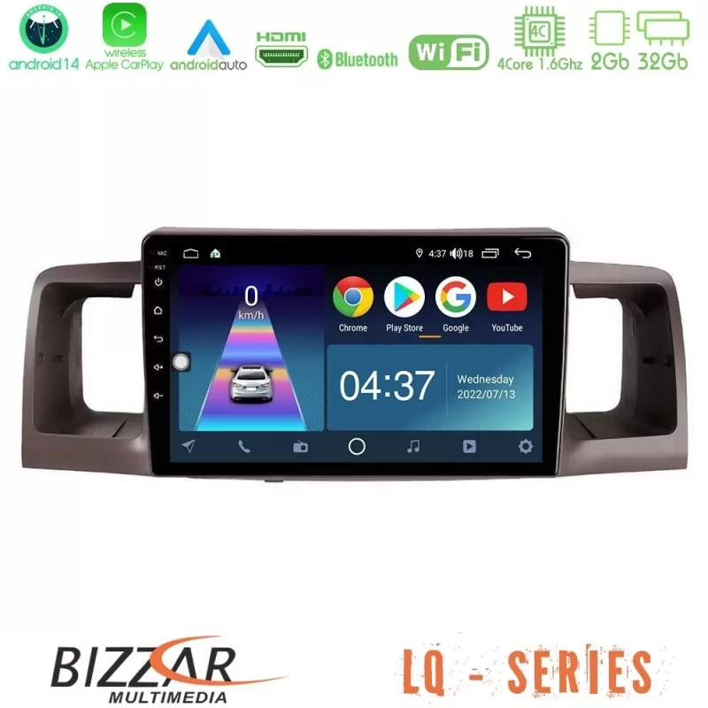 Bizzar LQ Series 4Core Android14 2+32GB Toyota Corolla 2002-2006 Navigation Multimedia Tablet 9" Με Carplay & Android Auto U-LQ-TY0254