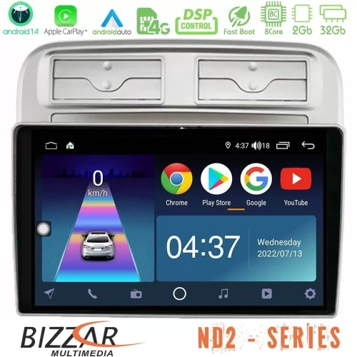 Bizzar ND2 Series 8Core Android14 2+32GB Fiat Grande Punto 2006-2011 Navigation Multimedia Tablet 9" Με Carplay & Android Auto U-ND2-FT1781