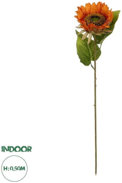 GloboStar® Artificial Garden ORANGE SUNFLOWER BRANCH 21213 Τεχνητό Διακοσμητικό Κλαδί Ηλιοτρόπιο Πορτοκαλί Y50cm
