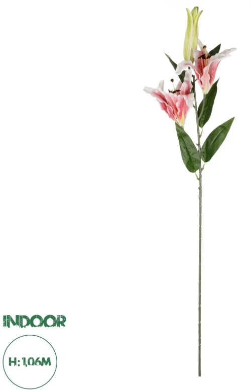 GloboStar® Artificial Garden PINK LILY BRANCH 21313 Τεχνητό Διακοσμητικό Κλαδί Ροζ Κρίνο Y106cm
