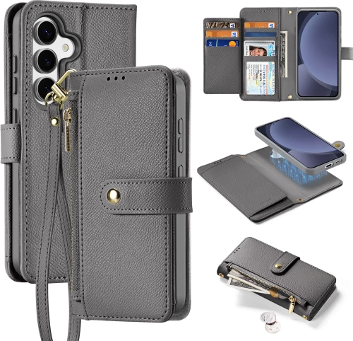 Dux Ducis Lawa Leather Case for Samsung Galaxy S25 with Detachable Magnetic Wallet - Gray