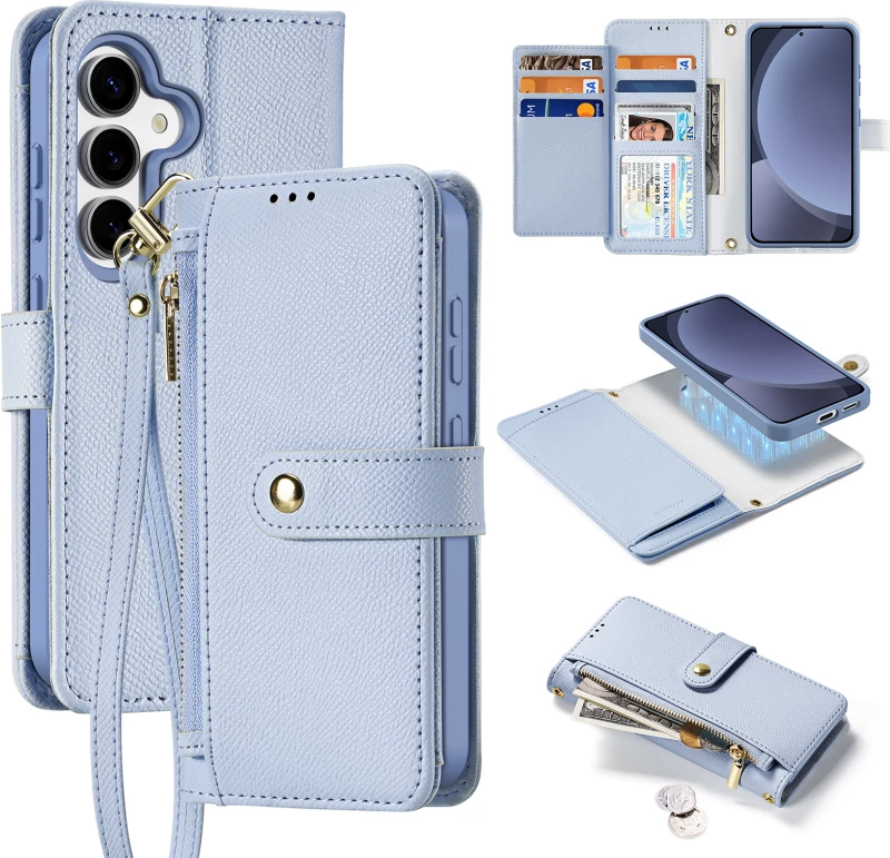 Dux Ducis Lawa Leather Case for Samsung Galaxy S25 with Detachable Magnetic Wallet - Blue