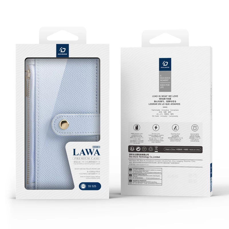 Dux Ducis Lawa Leather Case for Samsung Galaxy S25 with Detachable Magnetic Wallet - Blue