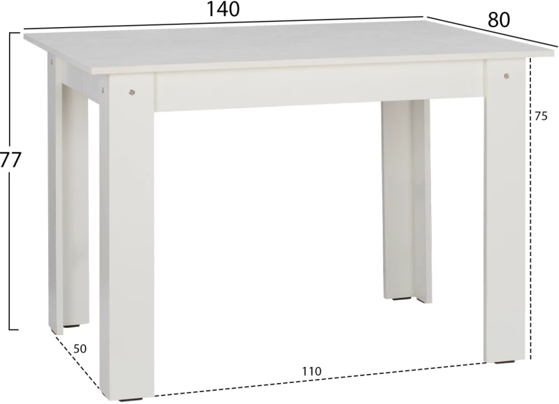 ΤΡΑΠΕΖΙ ΚΟΥΖΙΝΑΣ KELVIN 140x80x77Υεκ. ΛΕΥΚΟ HM2429.03 (1 τεμ.)