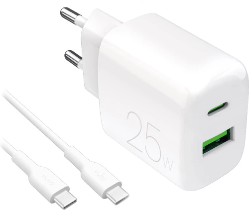 Puro PROLITE 25W USB-A / USB-C wall charger + USB-C - USB-C cable 1.2m - white