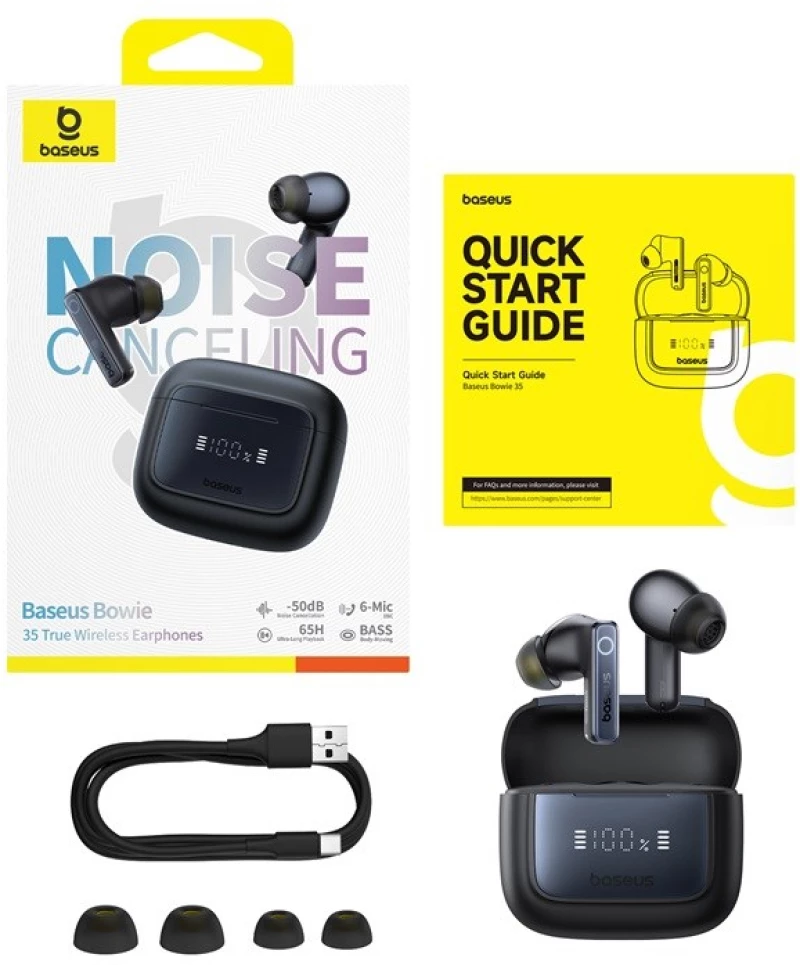 Baseus Bowie 35 TWS Bluetooth noise-cancelling headphones In-ear Connectivity/Music Bluetooth Black