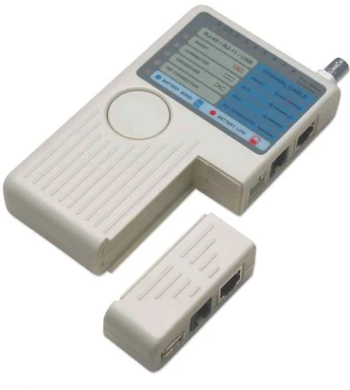 Intellinet 4-in-1 Cable Tester, RJ-11, RJ-45, USB and BNC, One Button Test
