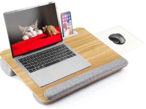 Techly Bamboo Portable Laptop Desk Stand with Padded Base and Tablet Stand