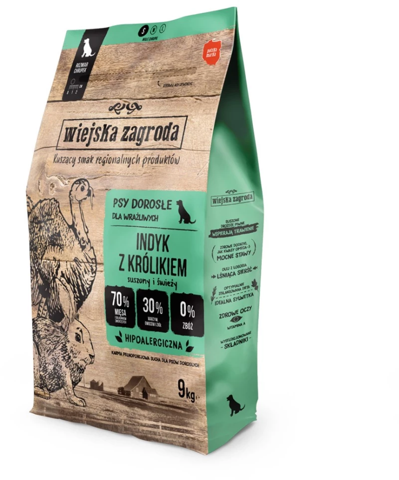 WIEJSKA ZAGRODA Turkey with Rabbit S dry dog food 9kg