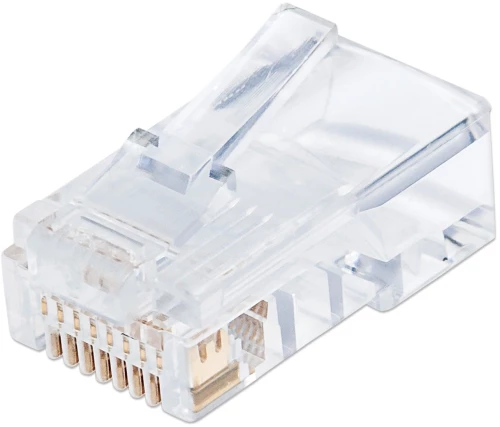 Intellinet RJ45 Modular Plugs Pro Line, Cat5e, UTP, 3-prong, for solid wire, 50 gold-plated contacts, 100 pack