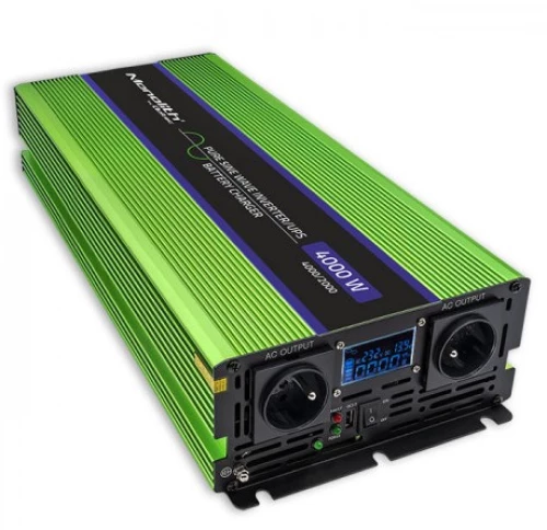 Qoltec Monolith Voltage Converter | Charging the battery | UPS | 2000W | 4000W |12V to 230V |Pure Sine | LCD black-green