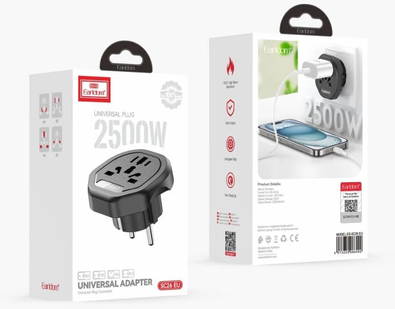 Αντάπτορας Earldom ES-SC26  UK/US/AU to EU Schuko  250V  Universal  Μαυρο - 40523