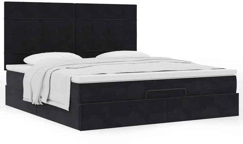 vidaXL Οθωμανικό κρεβάτι με στρώματα Μαύρο 160x200cm Velvet