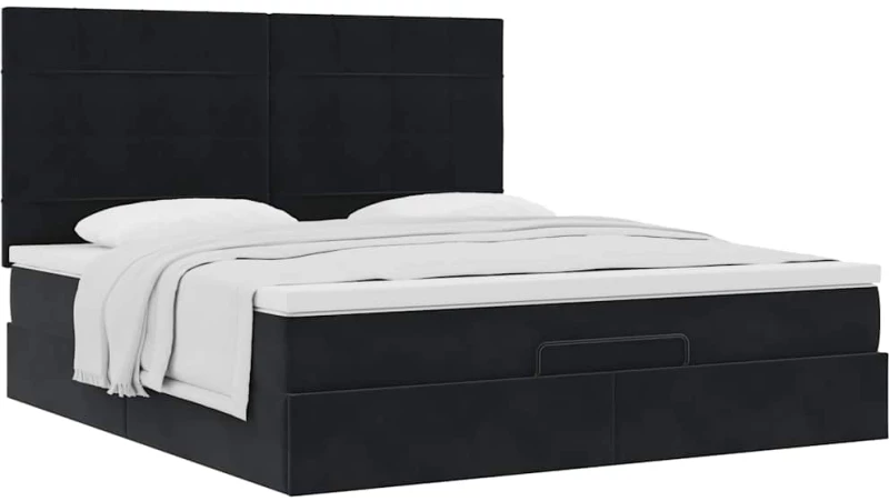 vidaXL Οθωμανικό κρεβάτι με στρώματα Μαύρο 160x200cm Velvet