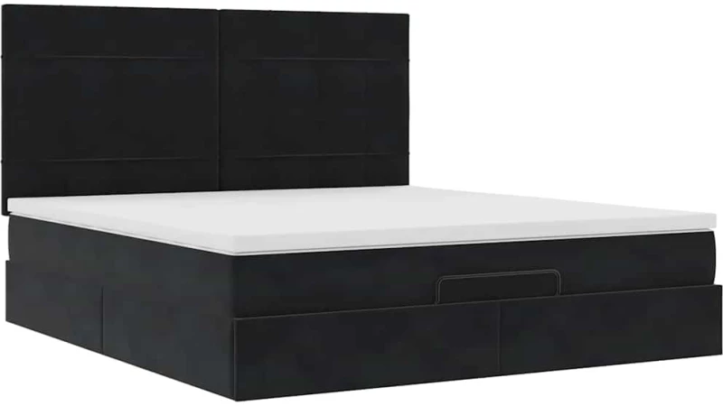 vidaXL Οθωμανικό κρεβάτι με στρώματα Μαύρο 160x200cm Velvet