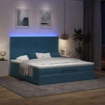 vidaXL Οθωμανικό κρεβάτι με στρώματα & LEDs Σκούρο μπλε Βελούδο