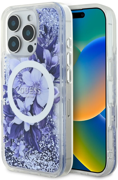 Guess Magsafe “Liquid Glitter Flower" Hard Case Θήκη προστασίας από σκληρό πλαστικό – iPhone 16 Max Μωβ – GUHMP16XLFMWTU
