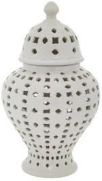 Βάζο Λευκό Κεραμικό Διάτρητο Με Καπάκι 20Χ20Χ34Εκ